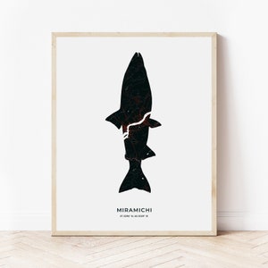 Miramichi Lachs Druck | Landkarte Miramichi New Brunswick | Digitaler Download