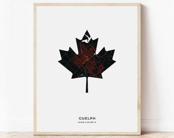 Guelph Maple Leaf Print | Map of Guelph Ontario | Digital Download