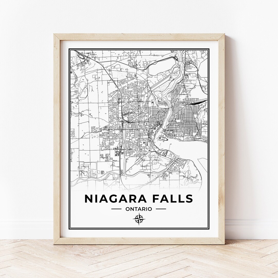Niagara Falls Map Print | Map of Niagara Falls Ontario | Black &amp; White | Digital Download - Etsy