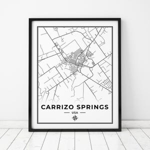 Impression de carte routière de Carrizo Springs | Carte Carrizo Springs, Texas | Téléchargement numérique
