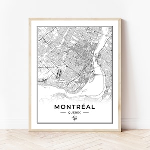 Impression de la carte de Montréal | Carte de Montréal Québec | Noir et blanc | Téléchargement numérique