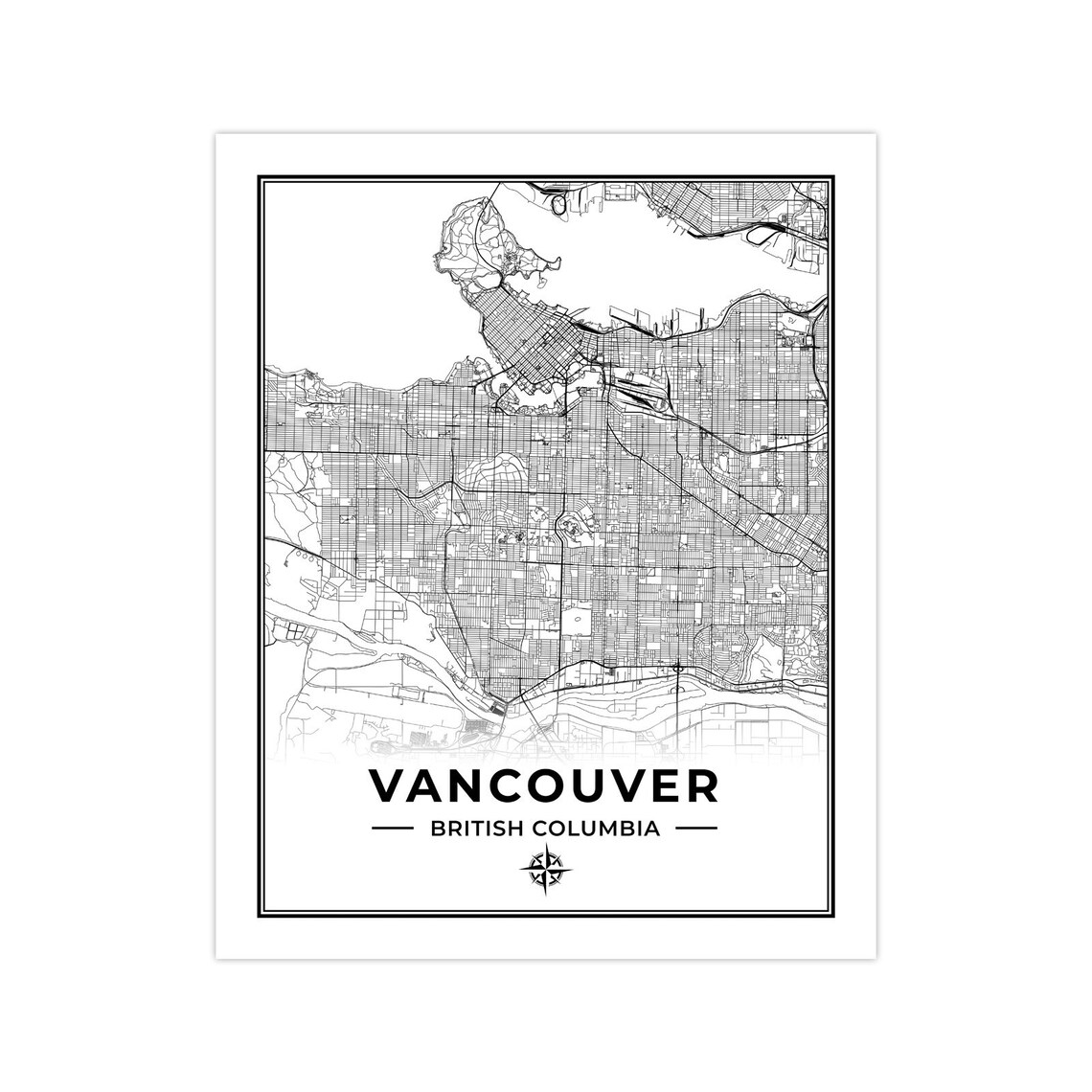 Vancouver Map Print Black & White Etsy