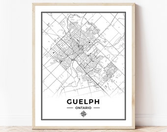 Guelph Karte Druck | Landkarte Guelph ontario | Schwarz & Weiß | Digitaler Download