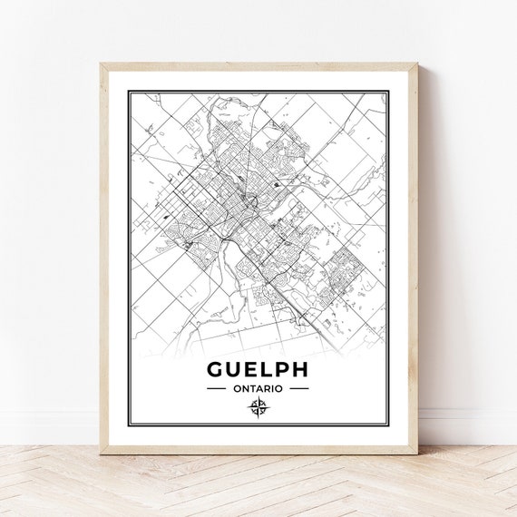 Guelph Map Print Map of Guelph Ontario Black & White Etsy