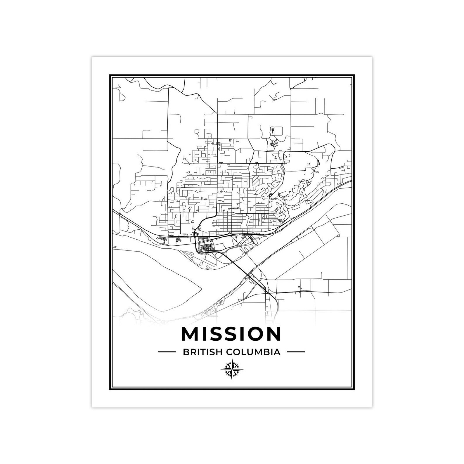 Mission Map Print Black & White Map of Mission British Etsy