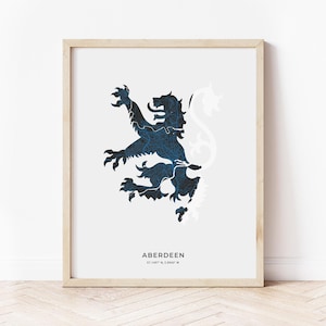 Aberdeen Lion Rampant Map Print | Map of Aberdeen Scotland | Digital Download