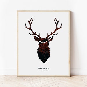 Flussblick Hirsch Print | Karte von New Brunswick | Digitaler Download