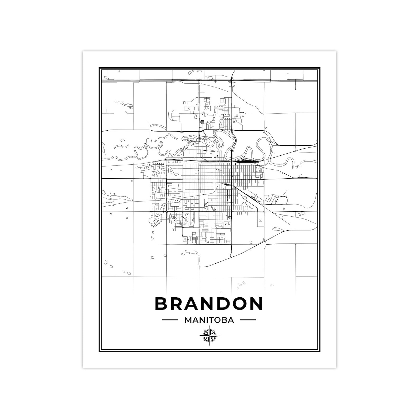 Brandon Map Print Map Of Brandon Manitoba Black White Digital Il Atf9 