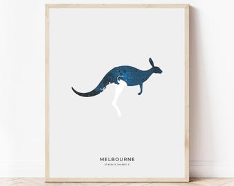 Melbourne Kangaroo Map Print | Map of Melbourne Australia | Digital Download