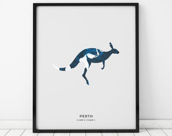 Perth Kangaroo Map Print | Map of Perth Australia | Digital Download