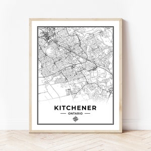 Kitchener Waterloo Karte Drucken | Karte Kitchener-Waterloo Ontario | Schwarz & Weiß | Digitaler Download