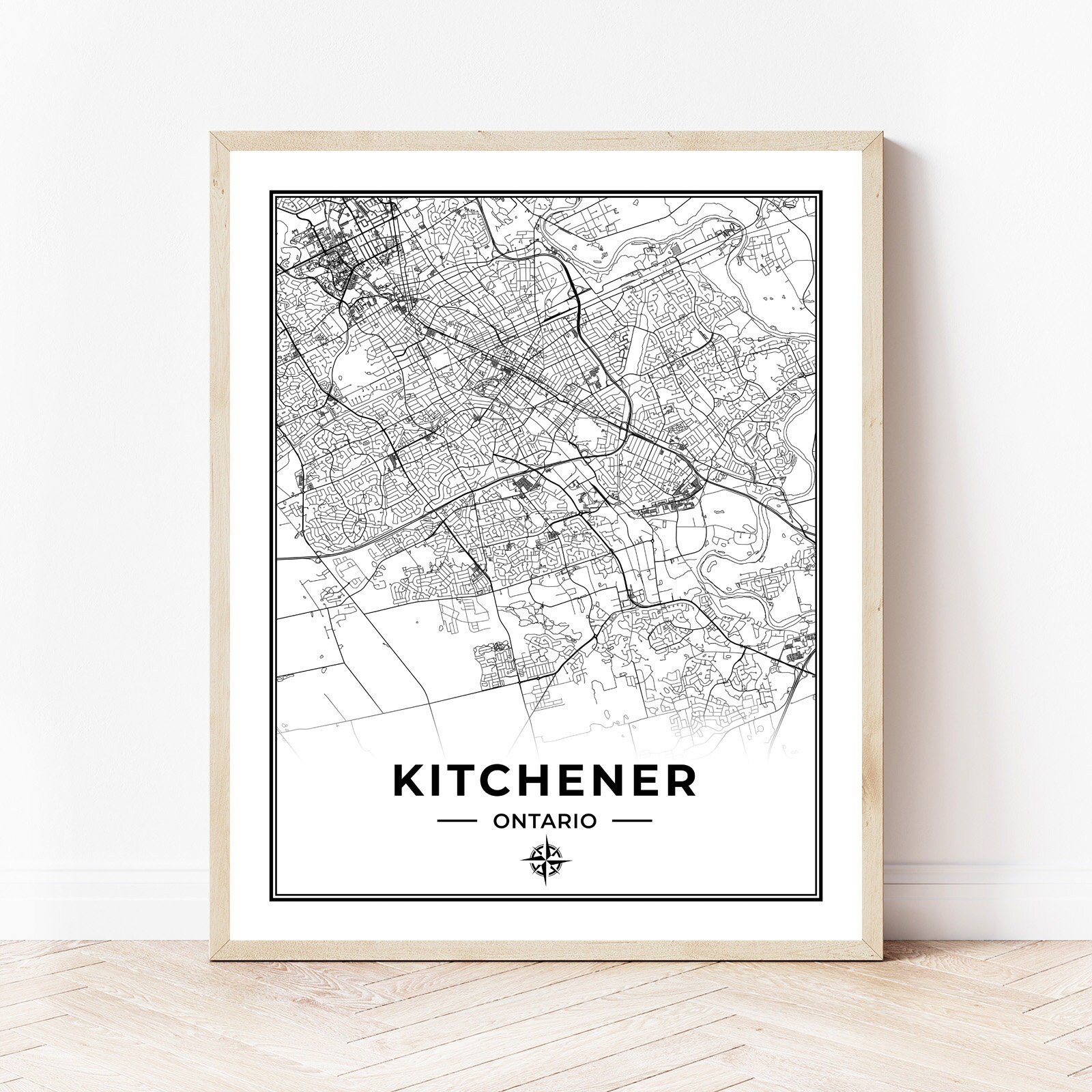 Kitchener-Waterloo Map Print | Map of Kitchener-Waterloo Ontario | Black & White | Digital Download