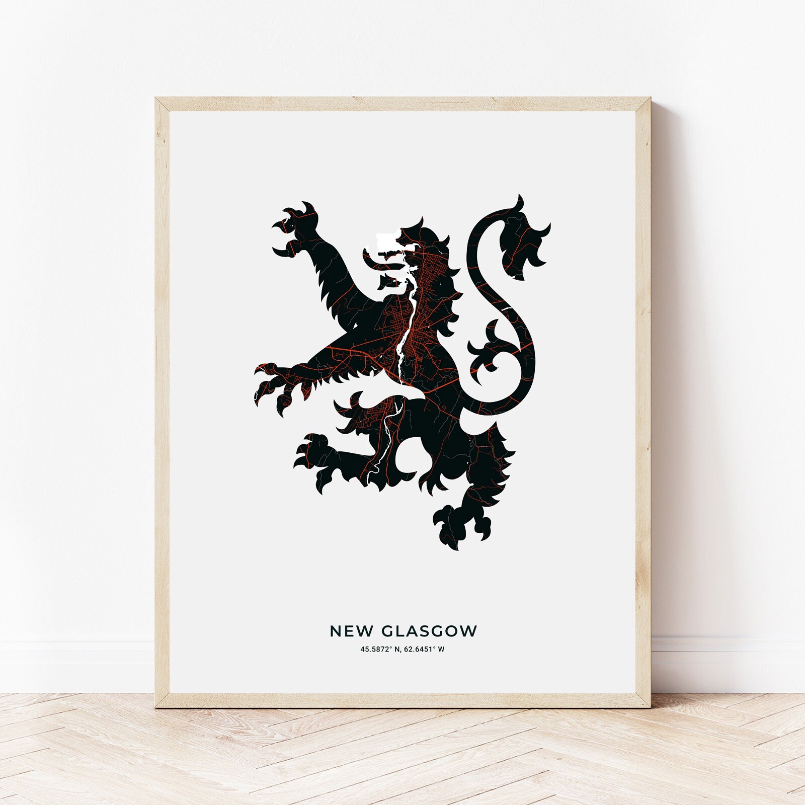 New Glasgow Nova Scotia Map New Glasgow Lion Rampant Print Map Of New Glasgow Nova | Etsy