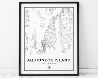 Aquidneck Island Map Print | Map of Aquidneck Island Rhode Island | Digital Download