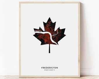 Fredericton Maple Leaf Print | Map of Fredericton New Brunswick | Digital Download