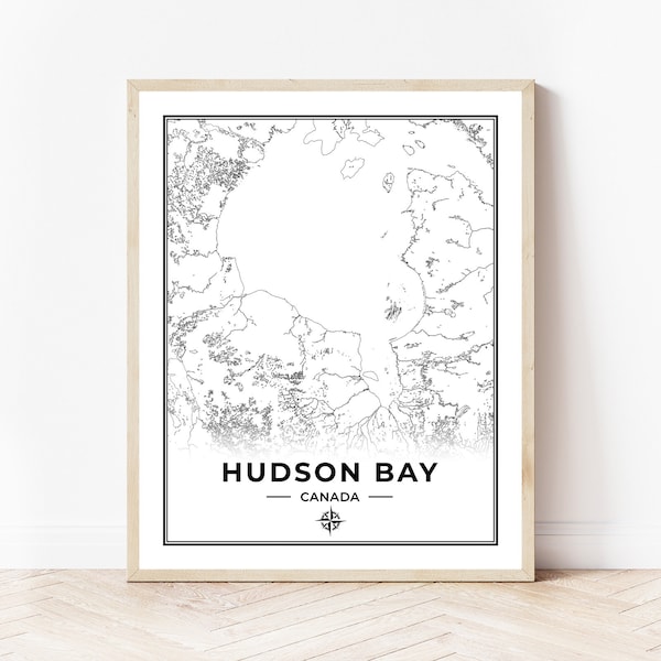 Hudson Bay Map Print | Map of Hudson Bay Canada | Black & White | Digital Download