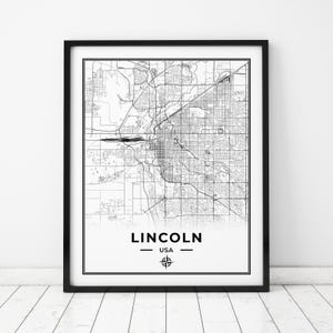 Impression de carte de Lincoln | Carte de Lincoln, Nebraska | Téléchargement numérique