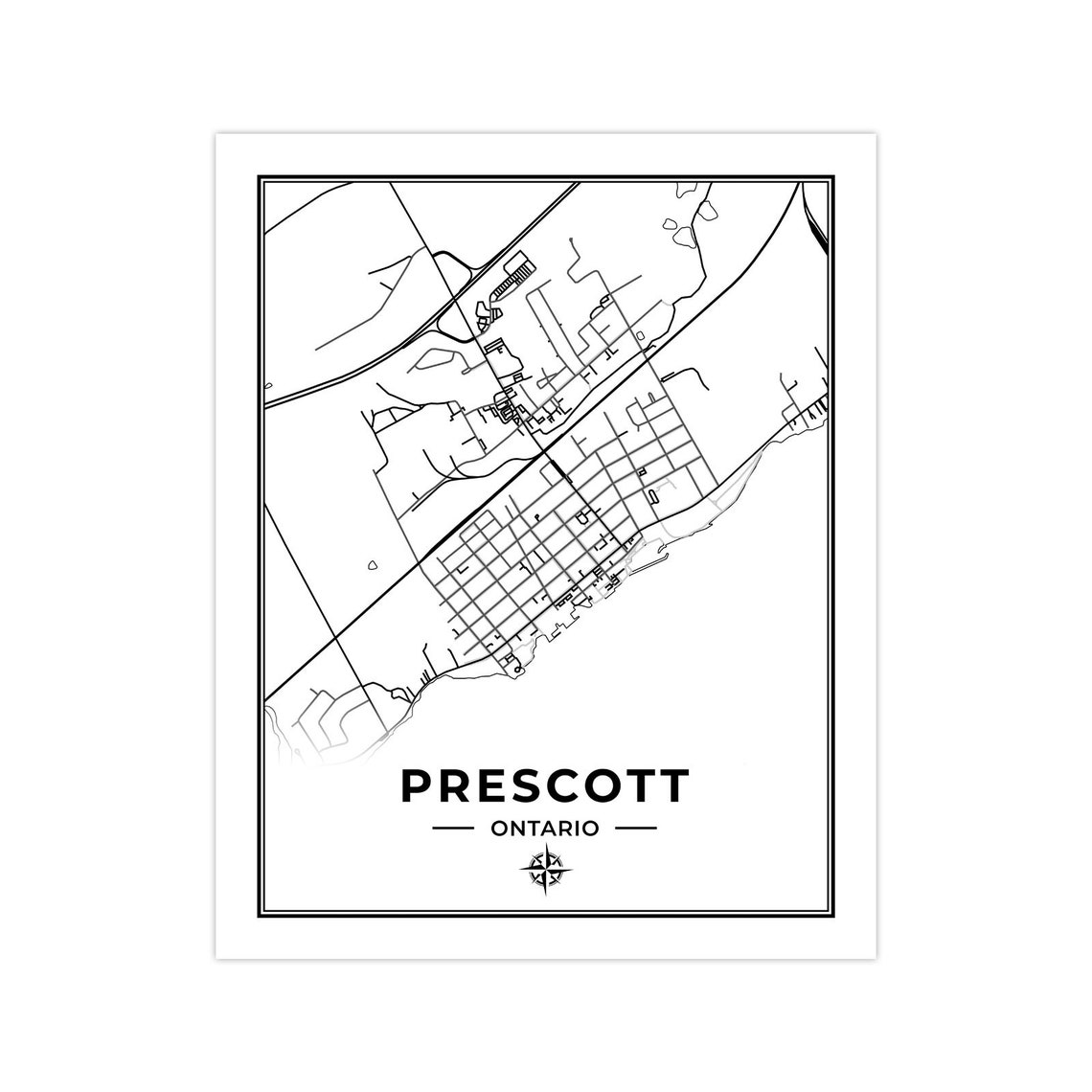 Prescott Map Print Map of Prescott Ontario Black & White Etsy