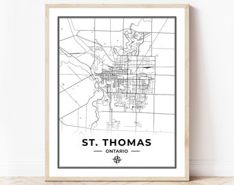 St. Thomas Map Print | Map of St. Thomas Ontario | Black & White | Digital Download