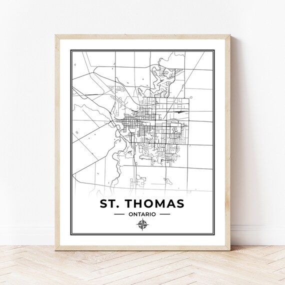 St. Thomas Map Print Map of St. Thomas Ontario Black &amp; | Etsy