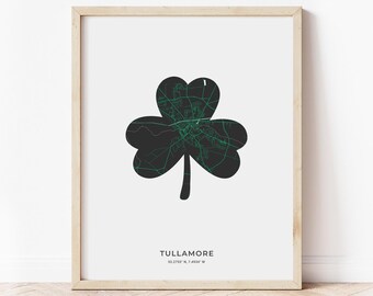 Tullamore Shamrock Map Print | Map of Tullamore Ireland | Digital Download