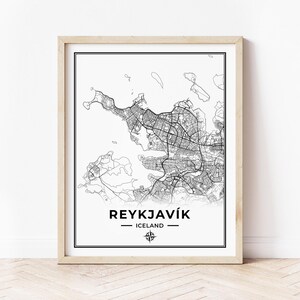Impression de carte de Reykjavik | Carte de Reykjavík, Islande | Téléchargement numérique
