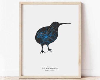 Te Awamutu Kiwi Map Print | Map of Te Awamutu New Zealand | Digital Download