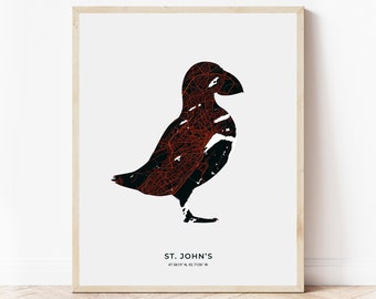 St. John's Puffin Print | Map of St. John's Newfoundland | Digital Download