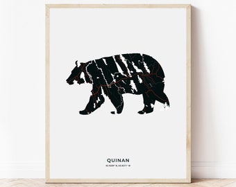 Quinan Black Bear Print | Map of Quinan Nova Scotia | Digital Download