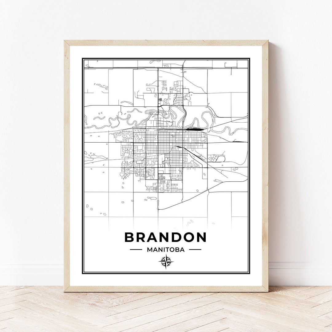 Brandon Map Print | Map of Brandon Manitoba | Black & White | Digital ...