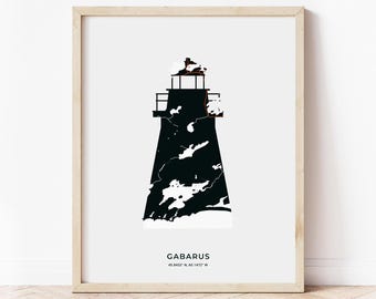 Gabarus Lighthouse Print | Map of Gabarus Nova Scotia | Digital Download