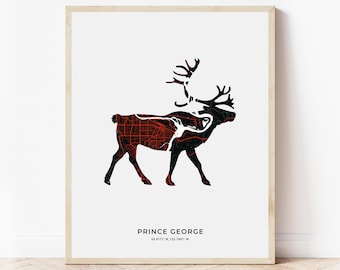 Prince George Caribou Print | Map of Prince George British Columbia | Digital Download