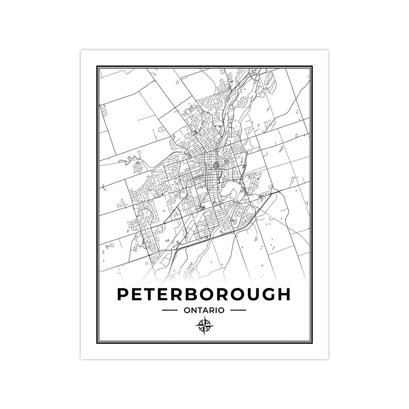 Peterborough Map Print Black & White Etsy