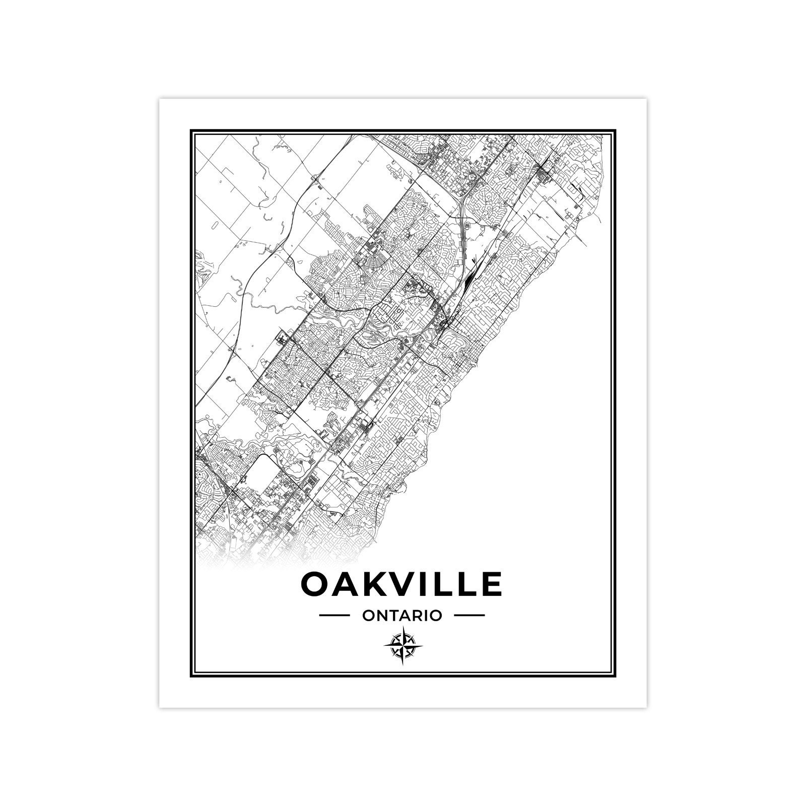 Oakville Map Print Map of Oakville Ontario Black & White Etsy