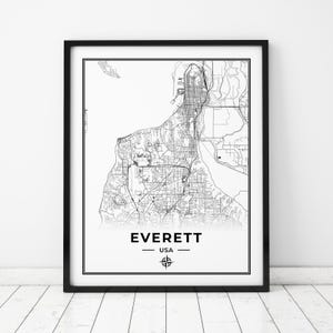 Everett Map Print | Map of Everett Washington State | Digital Download
