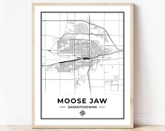 Moose Jaw Map Print | Map of Moose Jaw Saskatchewan | Black & White | Digital Download