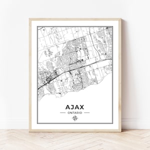 Ajax Karte Drucken | Landkarte Ajax Ontario | Schwarz & Weiß | Digitaler Download