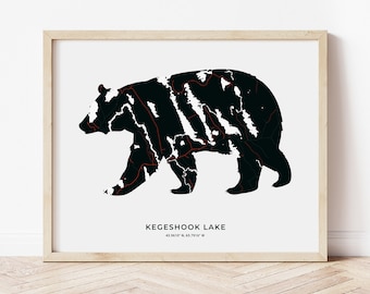 Kegeshook Lake Black Bear Print | Map of Kegeshook Lake Nova Scotia