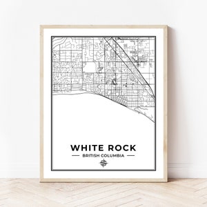 Impression de carte de White Rock | Carte de White Rock, Colombie-Britannique | Noir et blanc | Téléchargement numérique