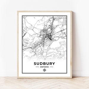 Sudbury Map Print | Map of Sudbury Ontario | Black & White | Digital Download