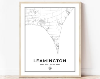 Leamington Map Print | Map of Leamington Ontario | Black & White | Digital Download