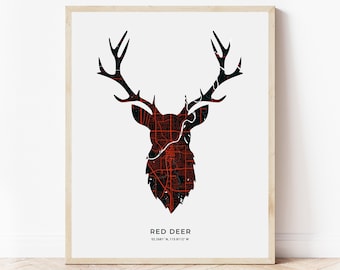 Red Deer Stag Print | Map of Red Deer Alberta | Digital Download