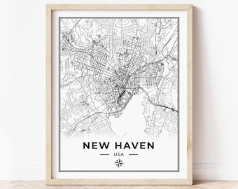 Impression de carte de New Haven | Carte de New Haven, Connecticut | Téléchargement numérique