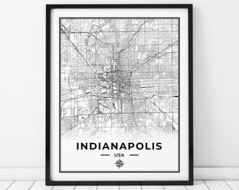 Impresión de mapa de Indianápolis / Mapa de Indianápolis, Indiana / Descarga digital