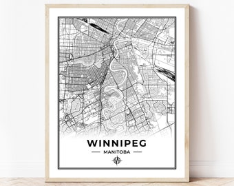 Winnipeg Karte | Karte von Winnipeg Manitoba | Schwarz & Weiß | Digitaler Download