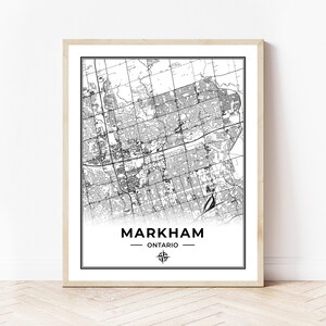 Markham Karte Drucken | Karte von Markham Ontario | Schwarz & Weiß | Digitaler Download