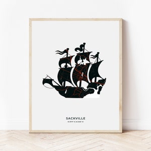 Sackville Tall Ship Print | Map of Sackville New Brunswick | Digital Download