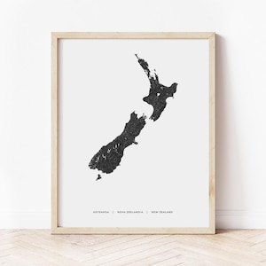 Impression de carte de la Nouvelle-Zélande | Carte de la Nouvelle-Zélande | Téléchargement numérique