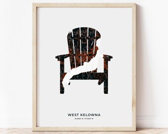 West Kelowna Adirondack Print | Map of West Kelowna British Columbia | Digital Download