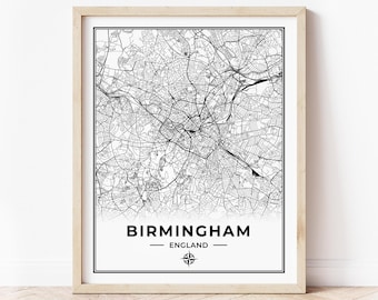 Birmingham Map Print | Map of Birmingham England | Digital Download